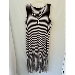 J Jill Wearever Navy Cream Striped Sleeveless Maxi Dress Petite Large L P